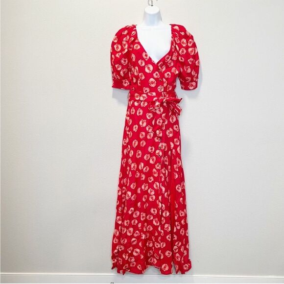 NEW Fame and Partners x Free People Button Front Floral Red Long Dress Size 2 - Picture 6 of 7